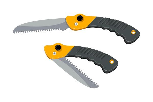 Folding garden saw isolated on white background. Garden tool icon.