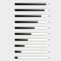 horizontal progress bars filled with a black section indicating percentage completion vector