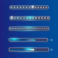 Five stylized progress bars are set against a blue gradient background vector