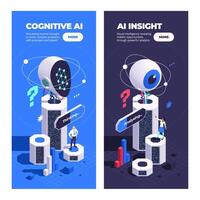 Isometric AI Tools Software Vertical Banner Set vector