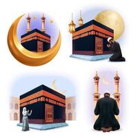 Realistic Hajj Mini Compositions Collection vector