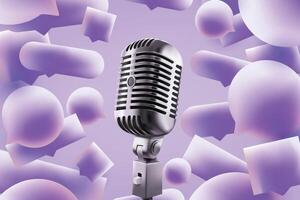 Realistic Podcast Composition with Vintage Microphone and Speech Bubbles vector