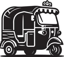 Black and white illustration of a tuk tuk vector