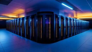 Futuristic Data Center with Illuminated Server Racks photo