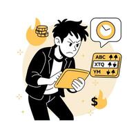 a man monitoring real-time stock data on a tablet. for trading dashboards, market apps, financial icons, and investment landing pages. in a modern Stock Market flat illustrations vector