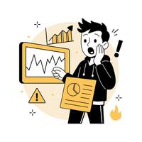 a shocked man reacting to volatile stock market charts. Ideal for financial dashboards, web pages, fintech apps, and market analysis illustrations. in a modern Stock Market flat illustrations vector