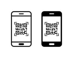 QR code scan icon. Mobile phone scanning QR code icon. Phone with a scanner symbol. vector