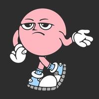Ball head Cartoon Character with Shoes and Hand Gesture with disappointed face. in dark background vector