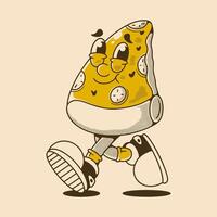 Cheerful Walking Pizza Slice Character in Retro Style vector