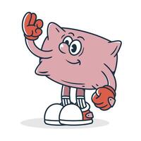 Cartoon pillow Character with Gloves and a Friendly Gesture in pink color vector
