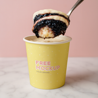 Mockup of a pie in a glass with a spoon with a piece of pie psd