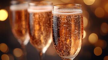 two glasses of champagne with sparkling bubbles photo