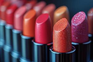 lipstick in a row on a black background photo