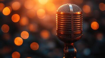a microphone on a bokeh background photo