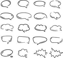Thin line icon set of speech bubble talk balloon message discussion humor. Thin line icons flat illustrations vector