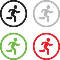 Icon set of exit run emergency sign. Sport, running man silhouette. Isolated on white or transparent background, flat illustrations, simple thin line icons vector