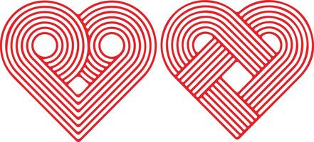 Thin line icon set of red hearth. Love valentine concept. Simple icons, flat illustrations. vector