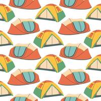 Simple camp tent seamless pattern on white background. Summer camp pattern design in hand drawn flat style for scrapbooking, textile, wrapping, banner vector