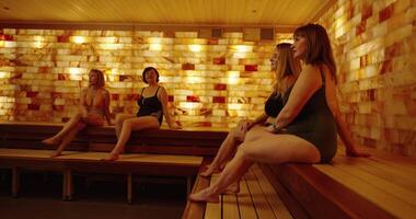 Sauna Session In Modern SPA, Relax Time In Weekend Day, Group Of Carefree Women Relaxing video