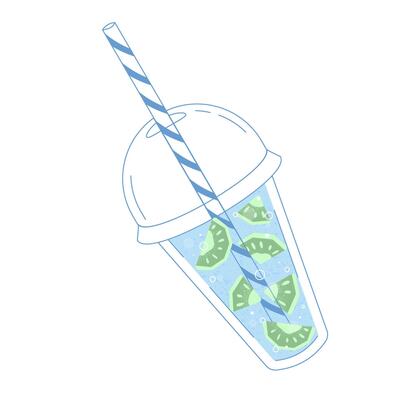 Infuser Bottle with Straw and kiwi flat outline style with texture