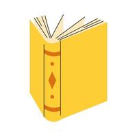Open book with yellow cover, angled view from cover. can see pages in motion. illustration in minimalistic style on white background. vector