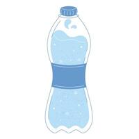 Plastic water bottle with label in flat contour style with texture vector