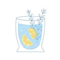 Water glass with lemon and mint flat outline style with texture. refreshing drink vector