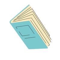 Open book with blue cover, side view from an angle. can see pages in motion. illustration in minimalistic style on white background. vector