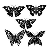 Black and White Butterfly and Moth Silhouettes Tattoo and Design Elements vector
