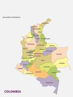 Map of Colombia showing administrative divisions vector