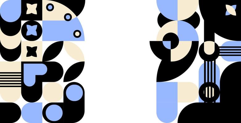 Modern geometric banner background in retro style.Abstract geometric composition with bold shapes forming a modern retro pattern, for background, branding, web design, packaging. illustration