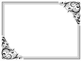 Elegant rectangular border with ornamental floral swirl corner elements in black and white vector