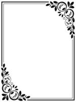 Stylish black floral corner frame design with double line border on white background vector