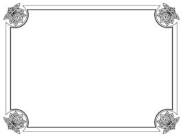 Floral corner black border design on white background with symmetrical petal pattern in circular frames vector