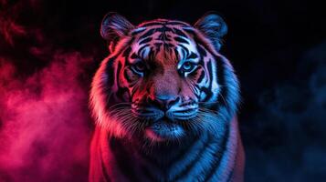 A tiger in a dark background with smoke photo