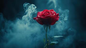 Red rose with smoke. photo