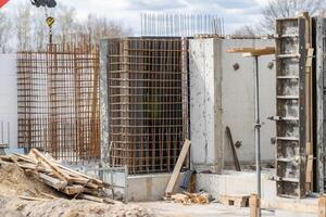 Construction Site Showing Concrete Structure and Steel Reinforcement photo