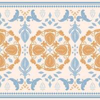 Delicate Classy Baroque with Geometric Element Detailed and Scroll Ornament Decoration with Gold Blue Color on Cream Background. Intricate Border Pattern for All Luxury Things as Carpet Apparel Batik vector