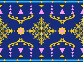 Abstract Magical Wonder Theme with Colorful Pink Yellow Blue Combine Geometric and Fleur De lis Medieval Pattern. Triangle Delicate Scroll Ornament Exotic Style for All Imaginary Decoration Embroidery vector
