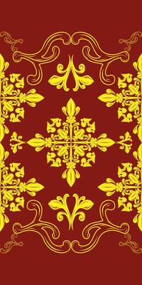 Beautiful Golden Abstract Florals Border Pattern on Red Background. Opulence Detailed of Rich Hand Drawn Scroll Ornament for Luxury Design as Wallpaper Apparel Men's Attire Embroidery Invitation Batik