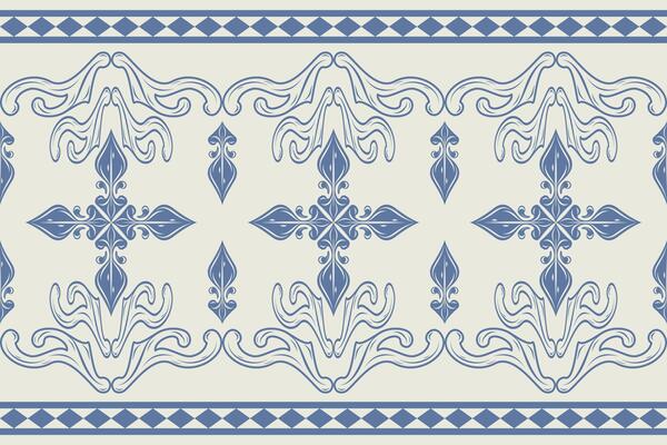 Flourish Elegance Azure Baroque Scroll Ornament Medieval Pattern. Delicate Art Gothic Florals Design on Grey Background for Border Striped Rim Tailor Costume Luxury Regency Motif Embroidery Floor Tile