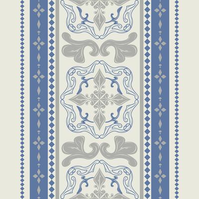 Intricate Magnificent Abstract Liberty Bluish Grey Theme with Geometric Scroll Medieval Luxury Ornament Baroque Design. Border Botanical Silver Hand Drawn Florals Pattern Carpet Textiles Seamless Silk