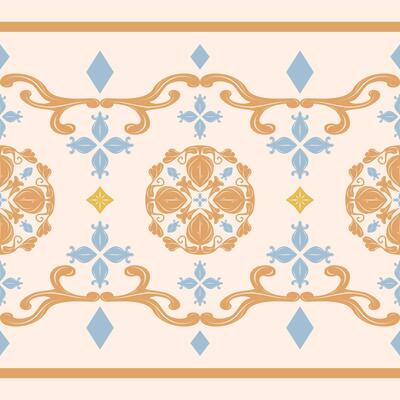 Classy Less is more Golden Ages of Rococo Baroque Scroll Luxury Ornament and Geometric Combine Decoration Border Pattern. The Elegance Blue Gold Diamond Striped for Clothes Neck Tie Scarf Embroidery
