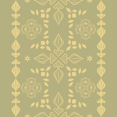 Exotic Geometric Diamond Twist Combine Fleur de lis Scroll Ornament Decoration Pattern with Gold Element on Sage Green Background. Filigree Gothic Baroque And Round Floral Design for Handicraft Mosaic