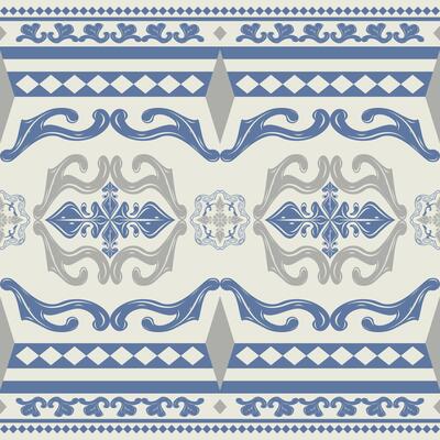 Elegance Luxury Magnificent Embroidery Neck Geometric Scroll Ornament Nature Inspired Motif Florals Pattern. Opulence Royal Blue Argyle Diamond Striped on Beige Background, Wallpaper Carpet Mosaic Rug
