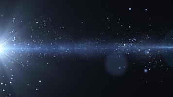 Abstract futuristic background with flying particles in space with Optical lens flare effect. Cinematic Light, Seamless loop video
