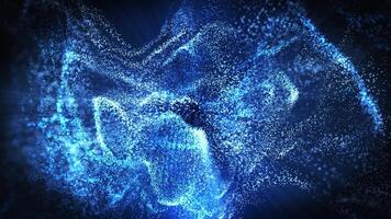 Abstract digital waves emit bright rays of light and swirl with wave energy on blue background, big data visualization, futuristic and tech background, 3D, 4K, seamless loop. video