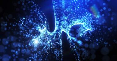 Abstract blue digital dynamic particle waves with motion light background, data flow, cyber technology. 3d rendering. Seamless loop video