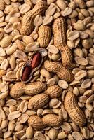Pile of peanuts with one partially opened photo