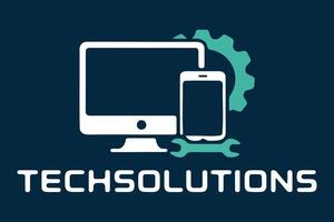 Modern tech solutions logo with computer and phone. vector